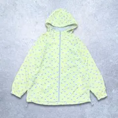 【一点もの】総柄 ナイロンパーカー イエロー　ジップアップ ライトアウター