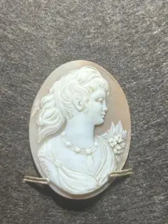 シェルカメオ ルース 女性横顔モチーフ 作家サイン入り