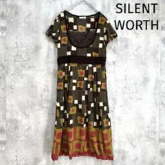 【SILENT WORTH】花柄 幾何学模様 半袖ロングワンピース 総柄 裏地
