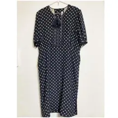 Ｉ34＊INGEBORG インゲボルグ ネイビー 水玉模様 半袖 ワンピース