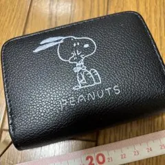 スヌーピー コインケース ブラック　コンパクト ファスナー ウォレット財布