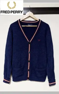 【FRED PERRY】Vネックニットカーディガン/無地/ウール/刺繍ロゴ/古着