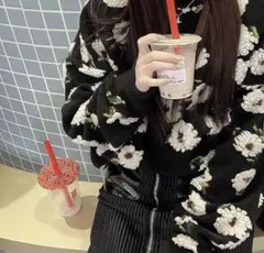 フラワー 長袖ニットセーター