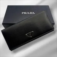 極美品✨PRADA プラダ 長財布 二つ折り財布 サフィアーノ ブラック 三角