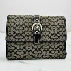 【外装美品】COACH シグネチャー 三つ折り財布 金具 ベルト