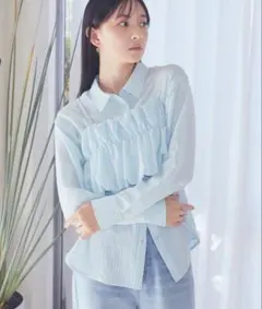 SET2点起毛ストライプシャツ+バルーンビスチェ