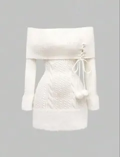 SHEIN オフショルダー ニットワンピース 白