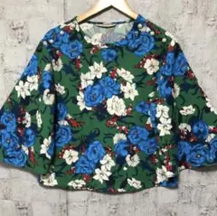 【ZARA BASIC】ザラベーシック ベルスリーブ 花柄ブラウス USA XS
