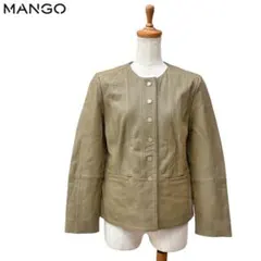 【MANGO】レザージャケット/ノーカラー/M★マンゴ