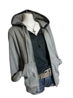 y2k グランジ DIESEL デニム スウェット ジップアップ パーカー