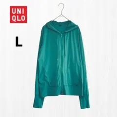ユニクロ UNIQLO L グリーン UVカットメッシュパーカー サムホール