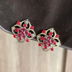 ビンテージ★赤い石イヤリング　コスチュームジュエリー昭和レトロ