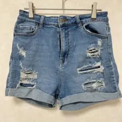 【訳あり】 ダメージデニム ショートパンツ ジーパン デニム 短パン 古着 M