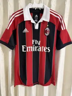 AC Milan adidas シャツ 赤黒 ストライプ　Sサイズ