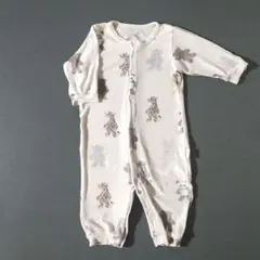 ジェラートピケ50～70　動物柄ロンパース（クリーム色、長袖）