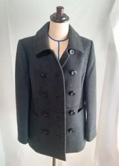 マリクレールフォーラム　ウール混ダークグレーコート　ピーコート　11AR