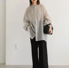 select MOCA シアーポプリンブザム切替え　バンドカラーブラウス　グレーのサムネイル