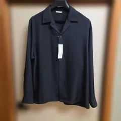 新品　メンズ黒の長袖オープンカラーシャツ　XL