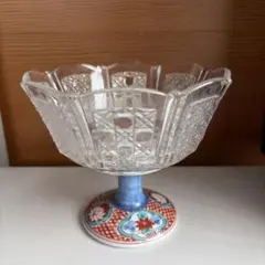 三洋陶器 龍峰窯 つみき 赤絵花鳥 ガラスデザート コンポート 高台 有田焼