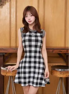 darich DRロゴギンガムニットミニワンピース ブラック FL