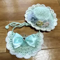 【ハンドメイド】犬用 帽子＆スタイ パステルグリーン