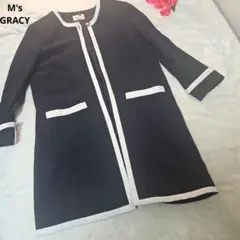 【人気⭐M's GRACY】紺　白縁取り　ノーカラージャケットのサムネイル