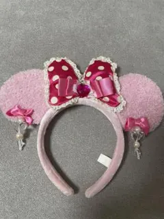 ピンクの水玉リボンカチューシャ