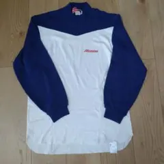 ミズノ ハイネック 長袖アンダーシャツ ホワイト/ネイビー　Lサイズ