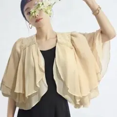 RUIRUE BOUTIQUE パール装飾 レース シフォン ボレロ ベージュMのサムネイル