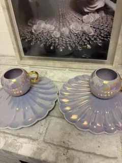 【Francfranc】シェルプレート＆カップセット 2客 パール加工