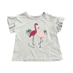 GU フラミンゴ スパンコール フリル袖Tシャツ 120