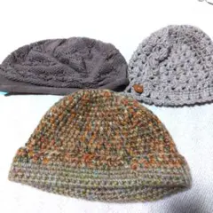 ブラウン編み込みニットキャップ 3つセット