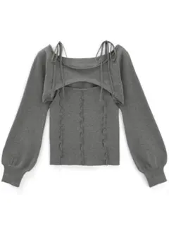 GRL メロウリボンキャミソールxクロップド丈トップスニットアンサンブル