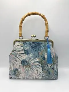 ハンドメイド　バンブー 持ち手大きながま口和装バッグ 2点セット　#539 ハンドメイド バンブー 持ち手大きながま口和装バッグ #811 - メルカリ