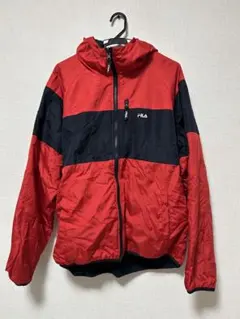 FILA フード付きナイロンジャケット 赤黒　リバーシブル(XL)