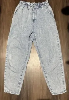 ライトブルー ウエストゴム デニムテーパードパンツ