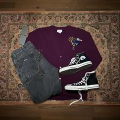 90s IZOD カーディガン ボルドー L 古着 秋服