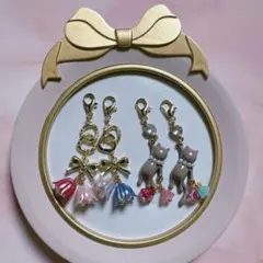 ハンドメイド❤️猫ちゃん＆お花のチャームセット
