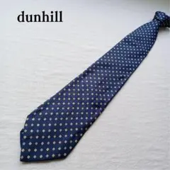 【訳あり】ダンヒル ネクタイ 紺 小紋柄 幾何学模様 絹 和風【n3751】