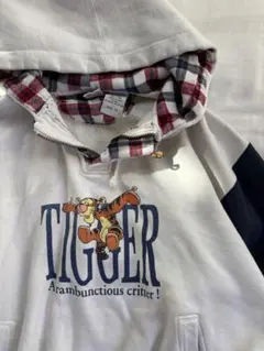 90年代 Disney ティガー XL パーカー チェック裏地 レトロ