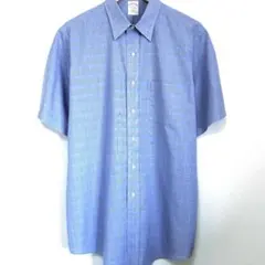 ブルックスブラザーズ チェック シャツ 青 ブルー Yシャツ ワイシャツ 半袖