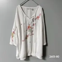 Dressin 花柄　五分袖シャツ 46/48 XL 〜 2XL きれいめ