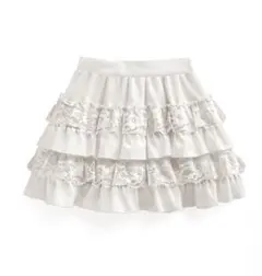 インパン裏地付きレースフリルティアードミニスカート　tu1459 オフホワイト