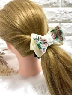 2786インド刺繍リボン☆ハンドメイド ヘアゴム 小シュシュ仕上げ