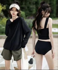 レディース水着 長袖ラッシュガード タンキニ