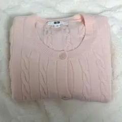 ユニクロ ケーブルクルーネックカーディガン ピンク Mサイズ