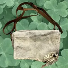 00s コットンレース　レザー　ブラウン　ショルダーバッグ　森ガール　y2k