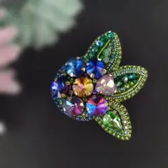 No.199*ブルーベリー＊ビーズ刺繍ブローチ＊一点もの＊531