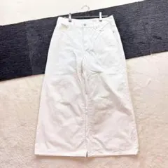 k1721☆【ジーユー】XL 白 デニムパンツワイドクロップドパンツ