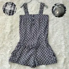 ✨美品✨ バーバリーブルーレーベル サロペット チェック柄 ロゴ刺繍 ロゴボタン